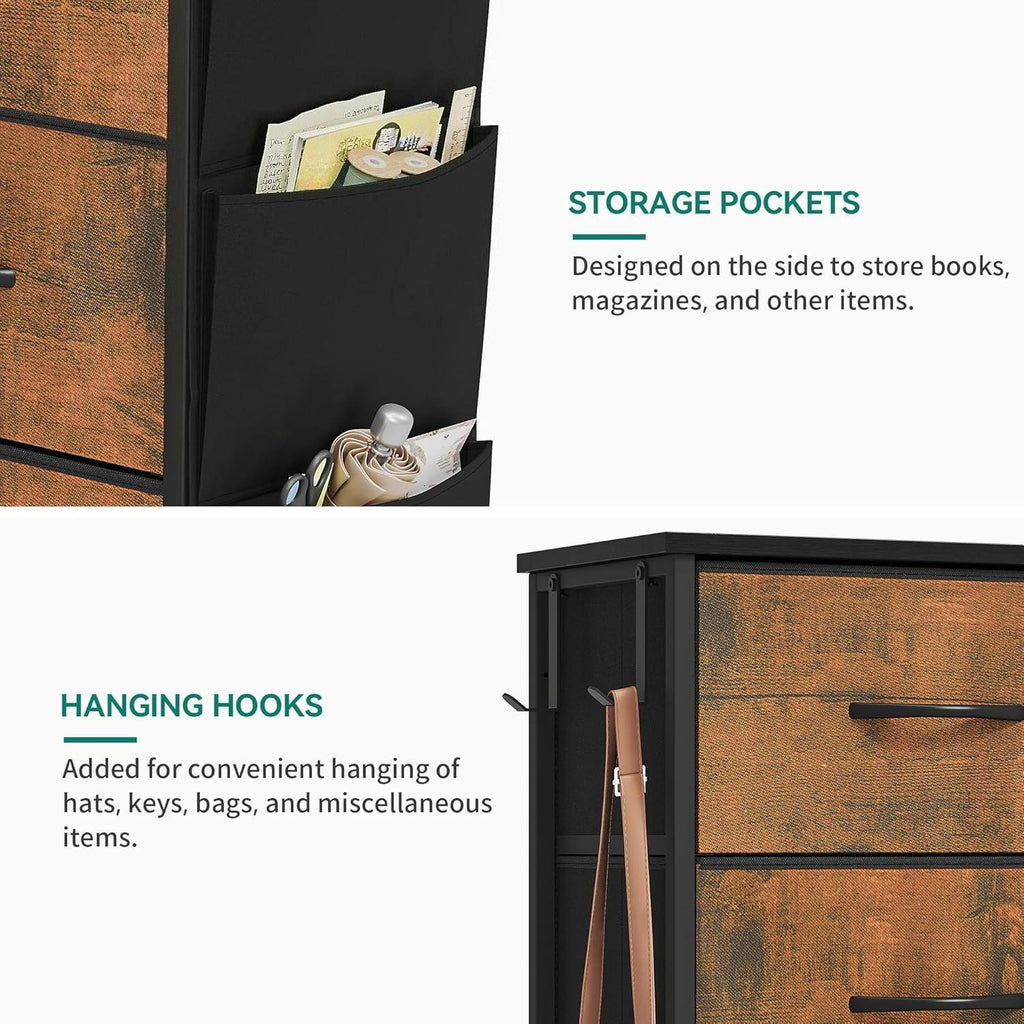 8 Drawers Metal Frame Dresser - Fabric Storage Chest for Bedroom with Handles, Wood Grain Finish for Living Room and Hallway [Plus A Free Gift]
