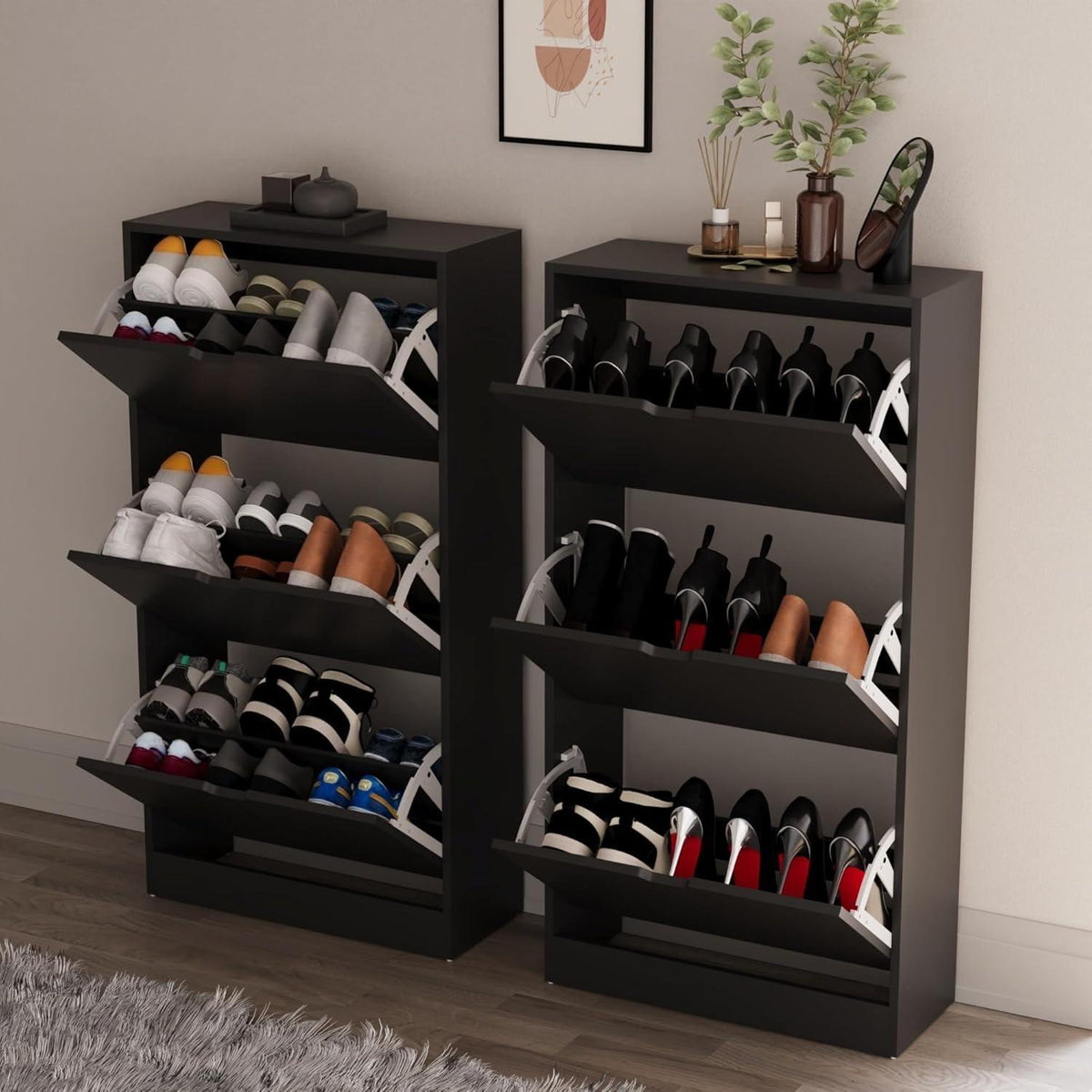 Space Saving 3-Drawer Flip Down Shoe Cabinet for Hallway & Living Room - FSC Certified Eco-Friendly Storage