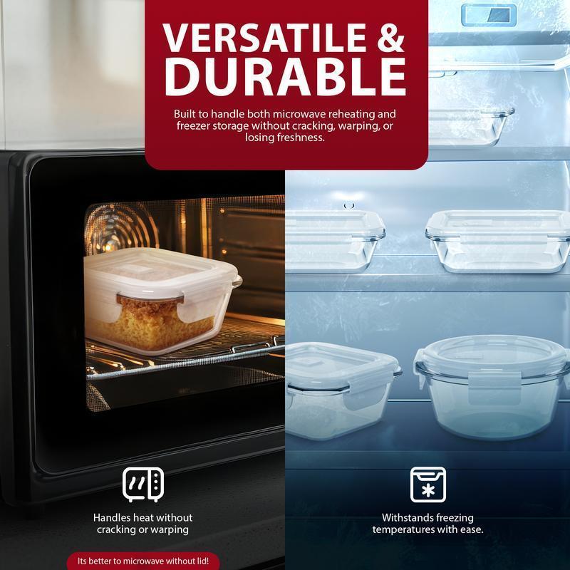12 Pack Glass Food Storage Containers with Airtight & Leakproof Lids, Meal Prep Containers, BPA Free Food Grade Material, Microwave, Freezer & Dishwasher Safe for Home Kitchen
