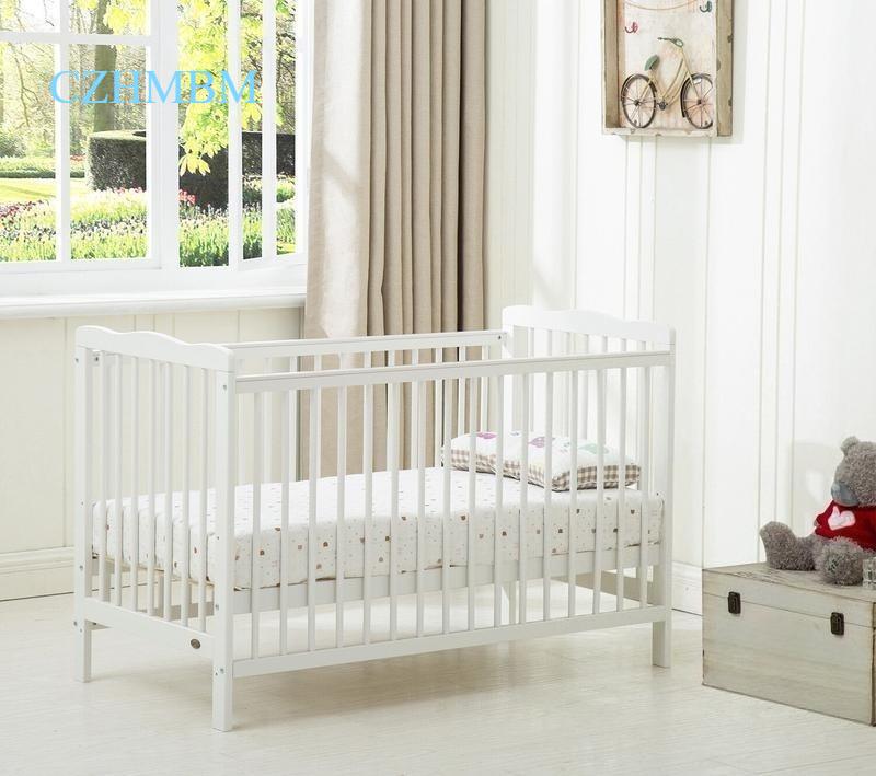 Grey/White Adjustable Height Baby Cot with Waterproof Mattress for Modern Nursery [Plus A Free Gift]