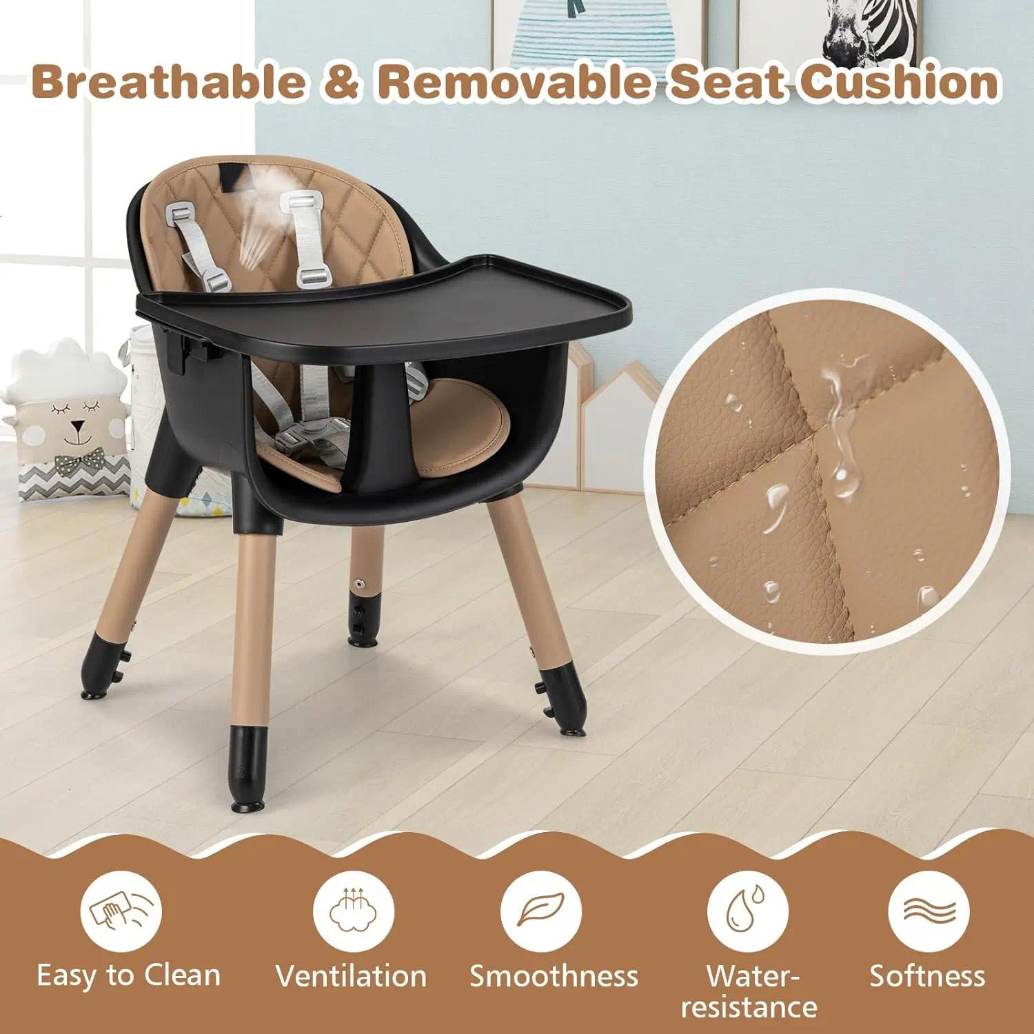 Convertible Baby High Chair 6-36 Months, Adjustable Infant Dining Seat with Removable 2-Position Tray, 5-Point Safety Harness, Easy-Clean Toddler Feeding Chair for Home & Travel [Plus A Free Gift]