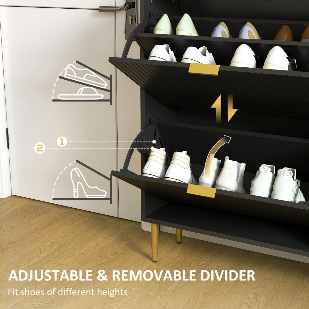 Narrow 2-Drawer Flip Shoe Cabinet, Space-Saving Slim Storage Unit with Fluted Front Panels, Adjustable Shelves & Sturdy Build, Ideal for Hallway Entryway, Fits Up to 12 Pairs of Shoes [Plus A Free Gift]