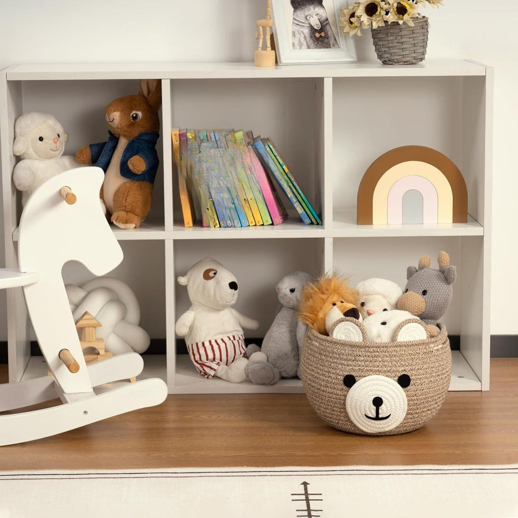 Storage Basket, Toy Storage, Baby Basket for Nursery, Bear Gift Baskets for Kids,Small Empty Baby Shower Baskets with Handles, 26.6 x 21.6 cm, Light Brown