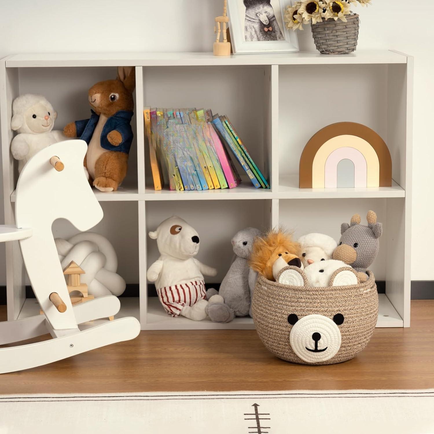 Storage Basket, Toy Storage, Baby Basket for Nursery, Bear Gift Baskets for Kids,Small Empty Baby Shower Baskets with Handles, 26.6 x 21.6 cm, Light Brown
