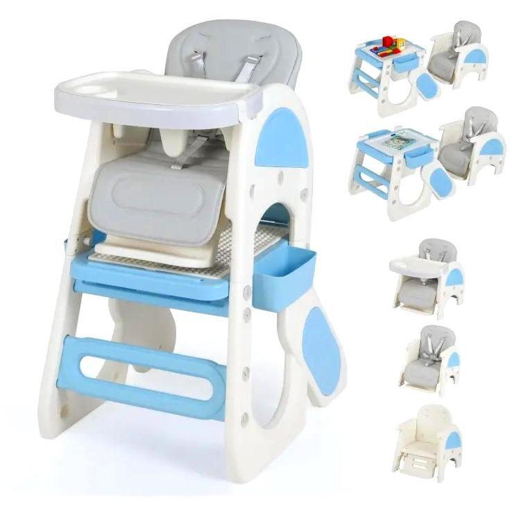 8‑in‑1 Convertible Baby High Chair, High Chairs for Babies and Toddlers with Adjustable Backrest, Removable Double Tray, Storage Boxes & 5‑Point Safety Harness, Toddler Table Chair Set for Feeding