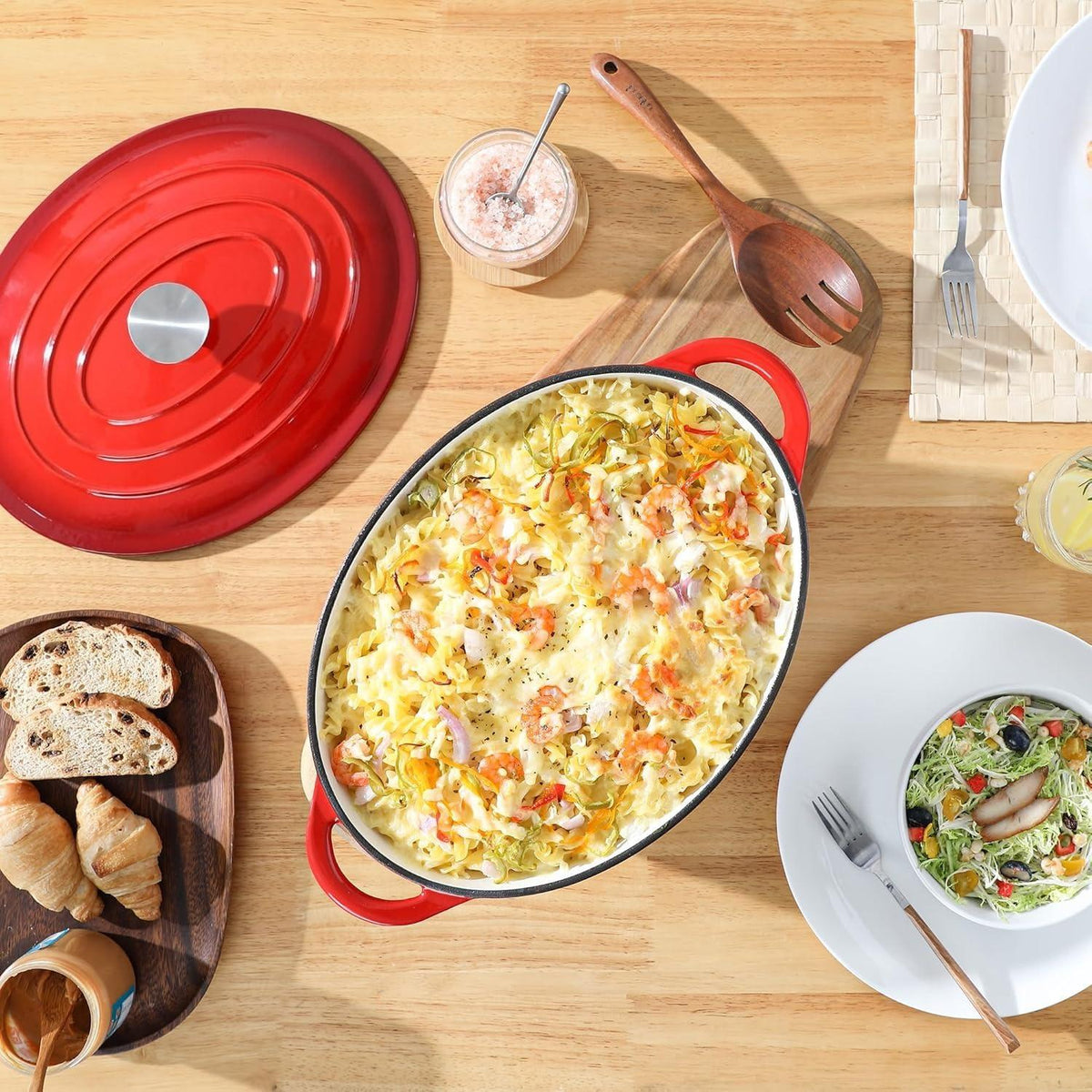 34cm/7.5L Non-Stick Cast Iron Dutch Oven, Heavy-Duty Braiser Casserole Dish, Oven Safe Cookware with Even Heat Distribution, Easy Cleanup for Home Baking and Daily Cooking
