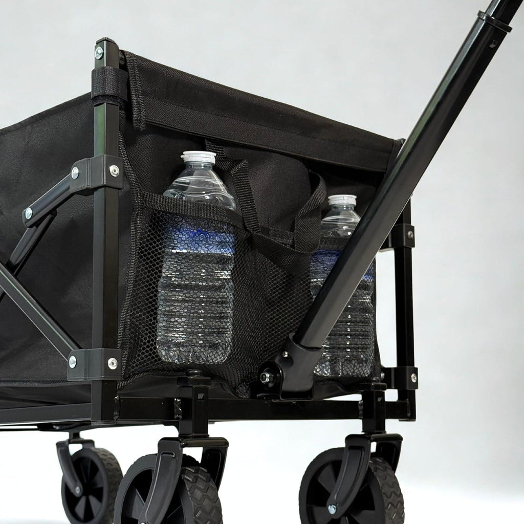 70L Festival Trolley on Wheels, Folding Wagon, Portable Camping Cart, Collapsible Foldable Trolly for Beach Outdoor Garden Picnic Shopping Fishing, Adjustable Handle, Black