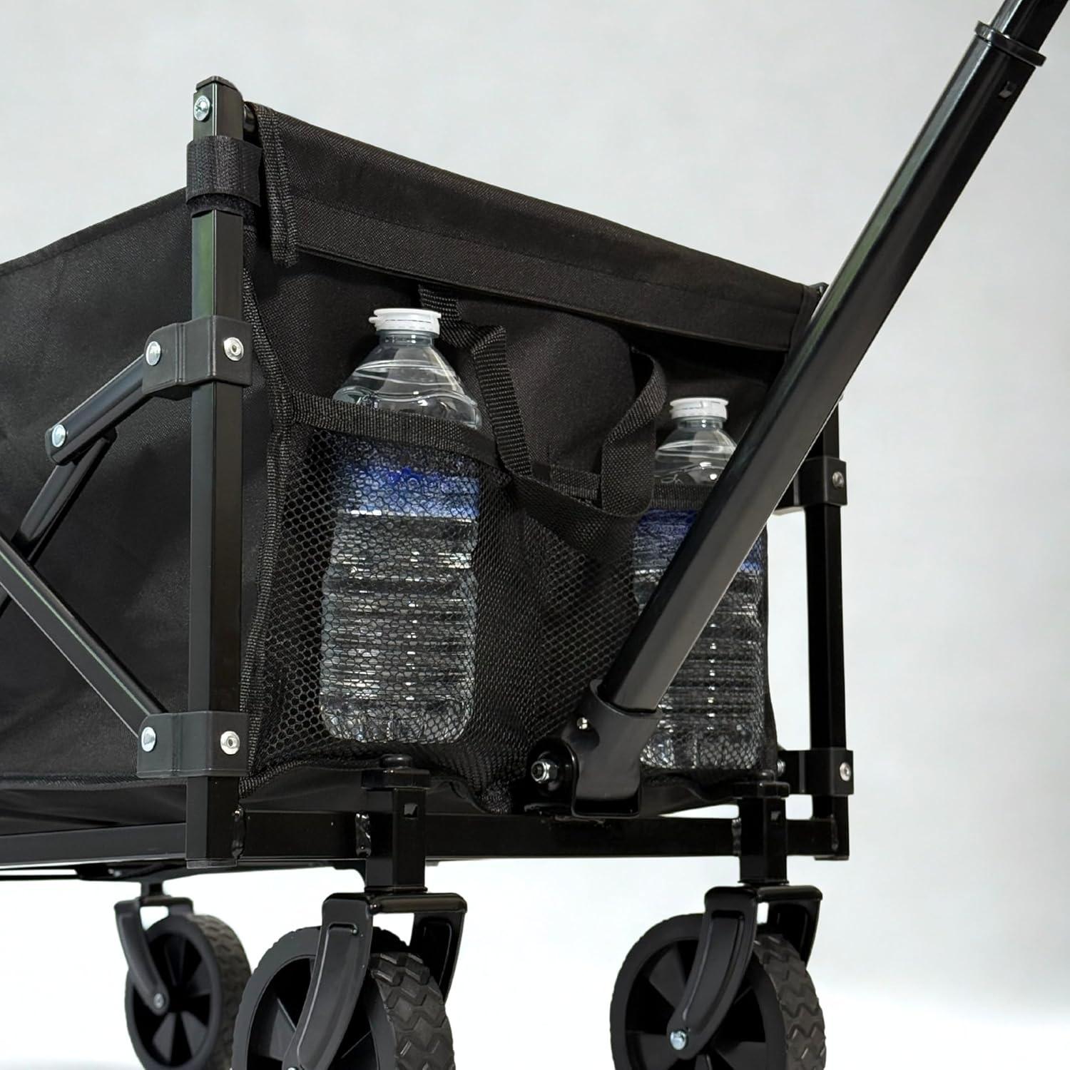 70L Festival Trolley on Wheels, Folding Wagon, Portable Camping Cart, Collapsible Foldable Trolly for Beach Outdoor Garden Picnic Shopping Fishing, Adjustable Handle, Black
