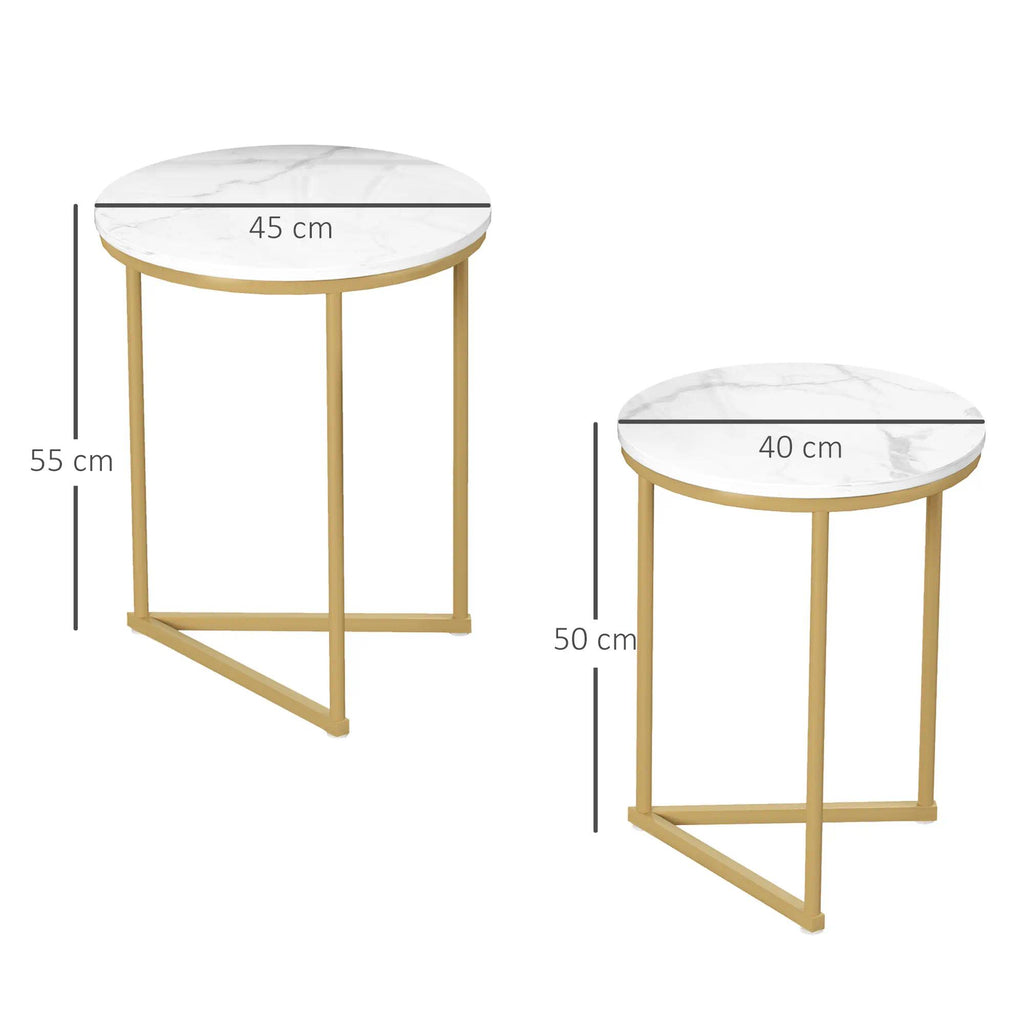 Round Nesting Coffee Table Set of 2, Modern Space-Saving Side Tables with Sturdy Metal Frame for Living Room, Bedroom, Small Apartment [Plus A Free Gift]