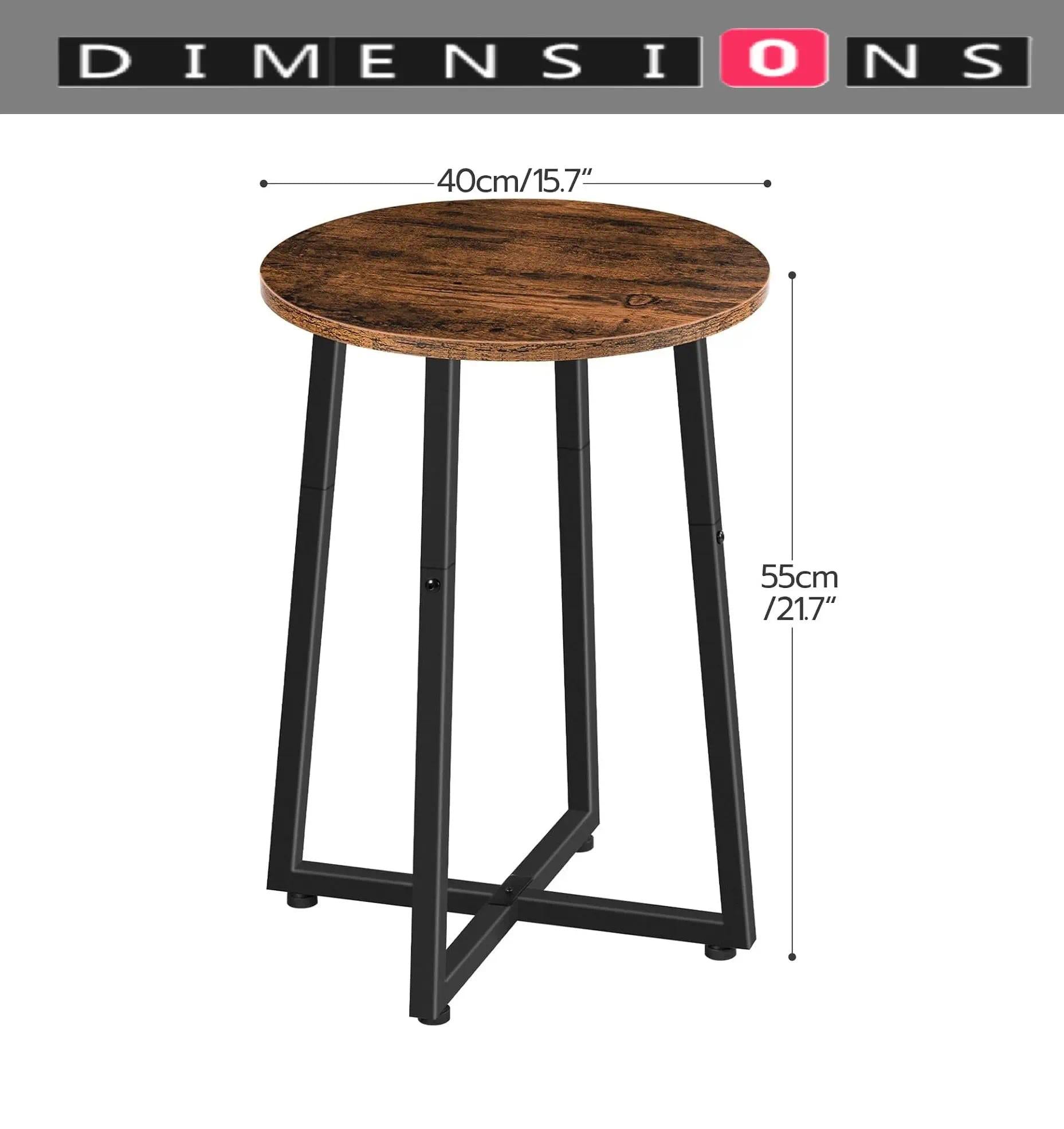 Industrial Round End Table, Small Bedside Nightstand with X‑Shaped Metal Frame, Multifunctional Accent Side Table, Plant Stand for Living Room, Bedroom & Hallway