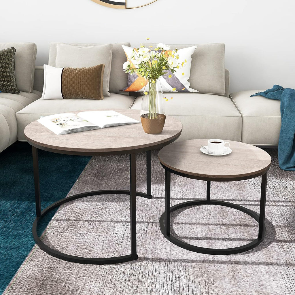Ultimate Round Coffee Table Nesting Set - Modern Wood & Metal Side Tables for Living Room, Rustic Brown & Black Accent Tables round  dining  tables