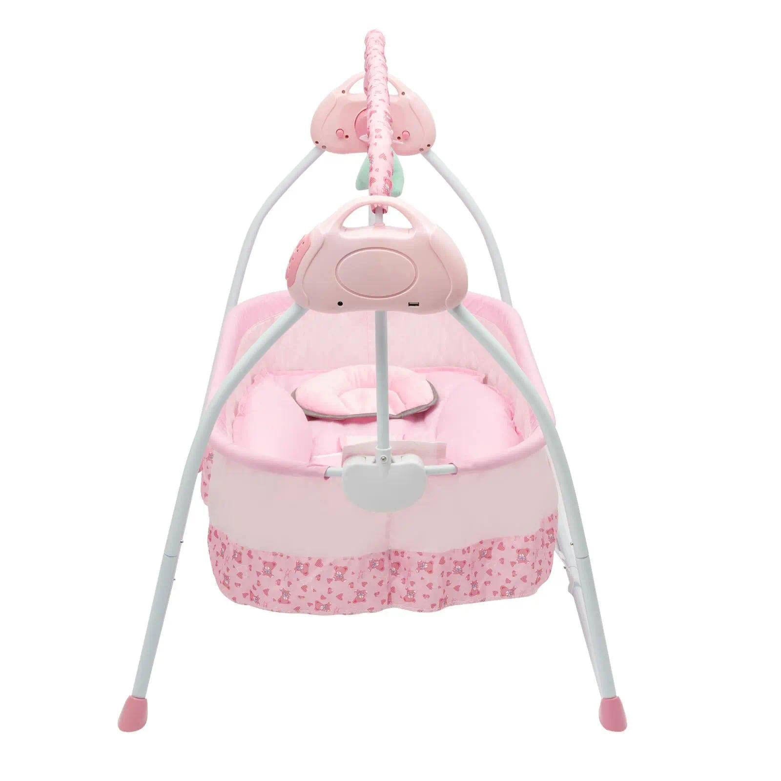Pink Auto‑Swing Baby Cradle, Auto Rocking Infant Bassinet with Hanging Toys & Built‑in Lullaby Music, Timer Setting, Adjustable Swing Speed, Portable Soothing Sleep Bed for 0‑12 Months Newborn Baby