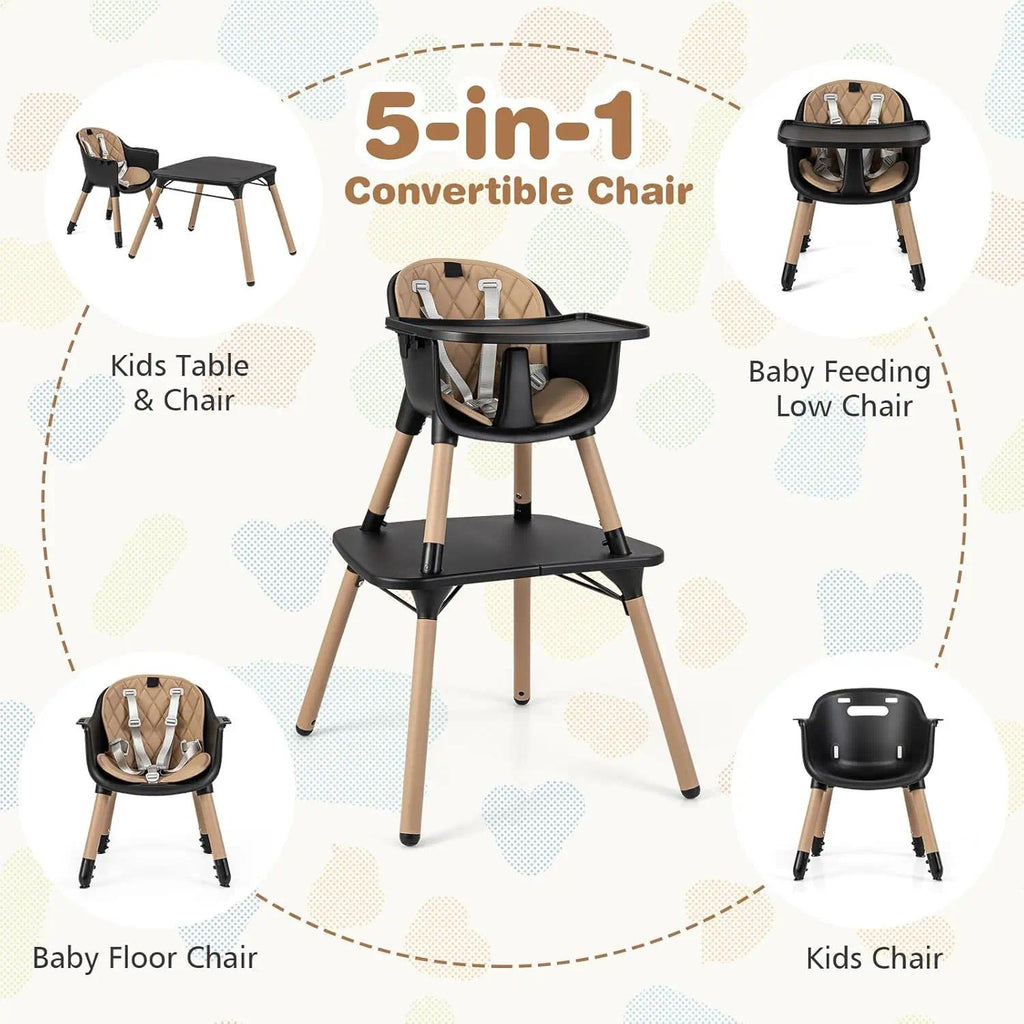 Convertible Baby High Chair 6-36 Months, Adjustable Infant Dining Seat with Removable 2-Position Tray, 5-Point Safety Harness, Easy-Clean Toddler Feeding Chair for Home & Travel [Plus A Free Gift]
