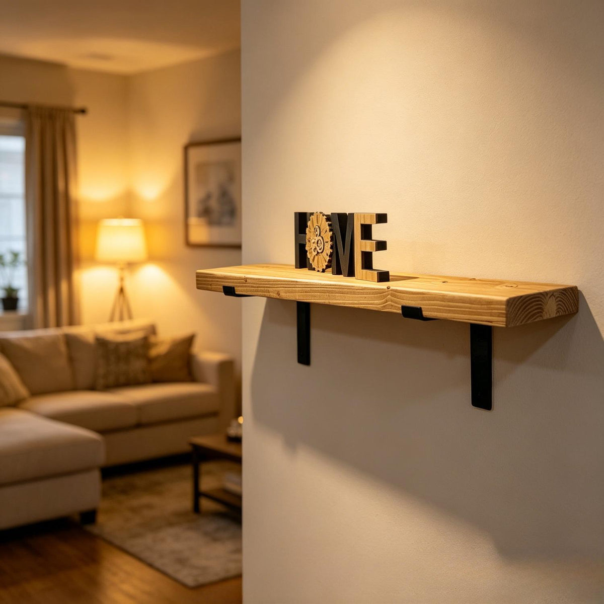 Rustic Wooden Floating Wall Shelf, Industrial Scaffold Style Wall Mounted Shelves, Multi-Color Storage Display Shelves for Kitchen Bedroom Living Room