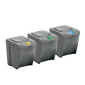 3‑Pack Stackable Recycling Bins – 25L Each with Secure Lids, Colour‑Coded Sticker Labels, Space‑Saving Design for Kitchen, Office, or Garden Waste – Total 75L Storage Capacity in Sturdy Grey Plastic
