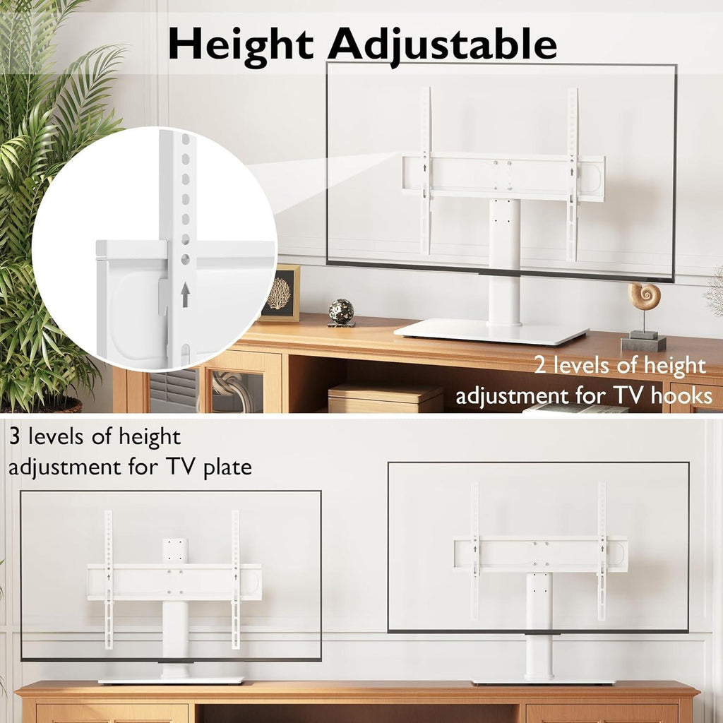Universal TV Stand for 24–60 Inch LCD LED OLED Plasma TVs, Height Adjustable Table Top Pedestal with Bracket, 8mm Tempered Glass Base, 45kg Load, Max VESA 400x400mm, Cable Management