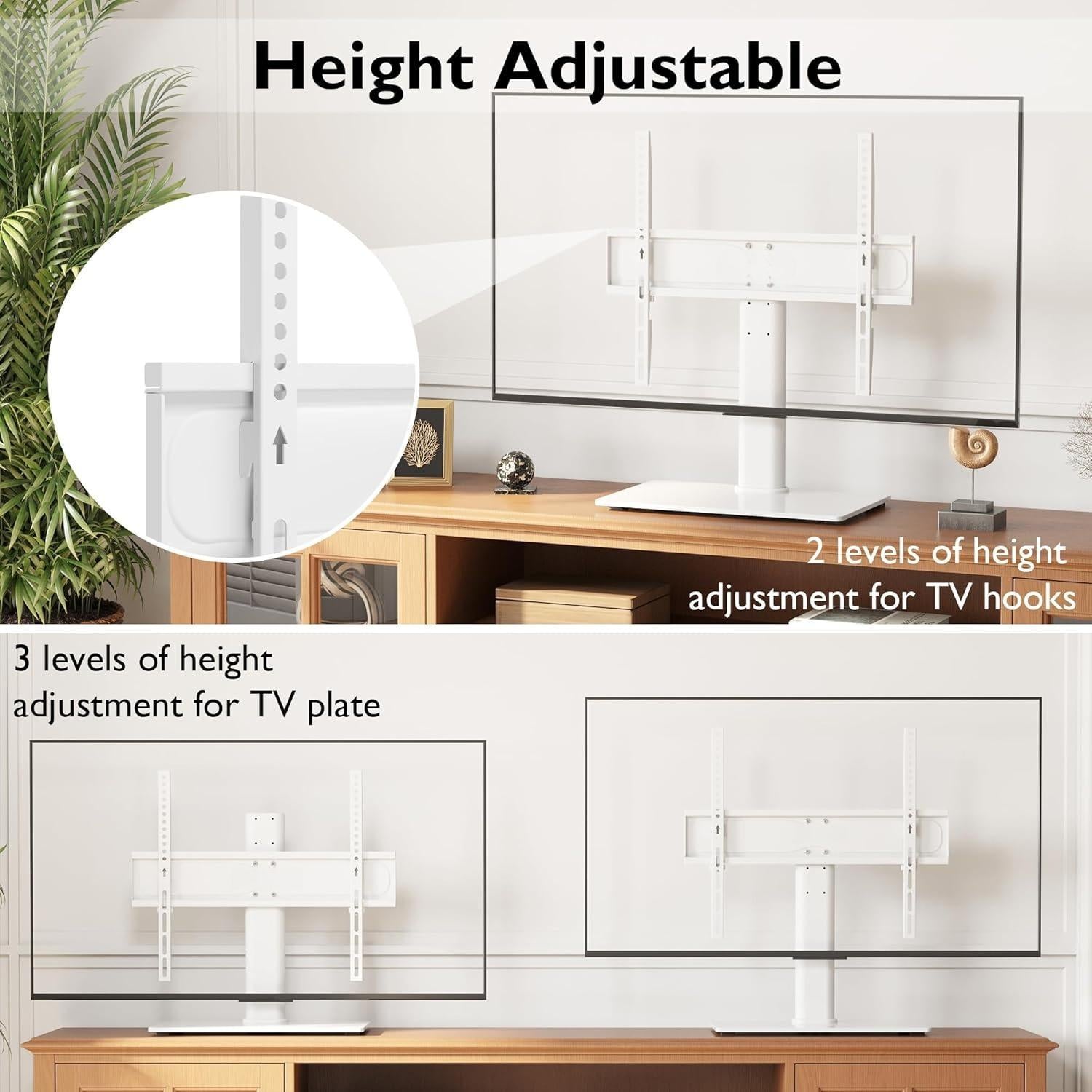 Universal TV Stand for 24–60 Inch LCD LED OLED Plasma TVs, Height Adjustable Table Top Pedestal with Bracket, 8mm Tempered Glass Base, 45kg Load, Max VESA 400x400mm, Cable Management