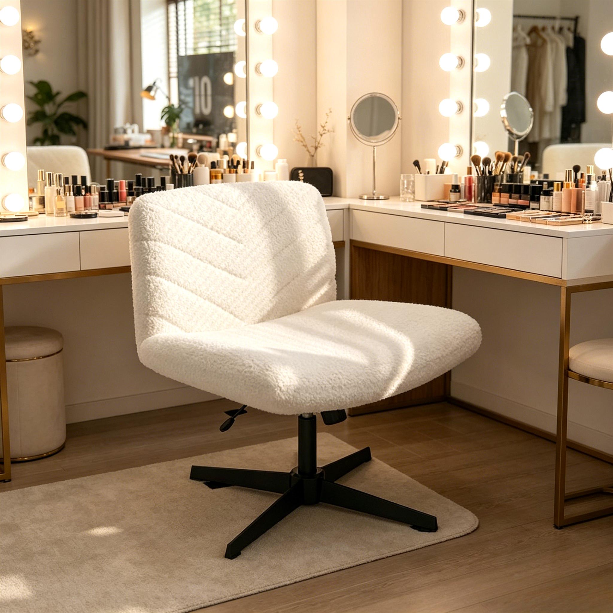 Armless Wide Seat Swivel Desk Chair, Adjustable Height Criss Cross Office Chair, Mid-Back Comfortable Vanity Task Chair for Home Office, Study, Work & Makeup