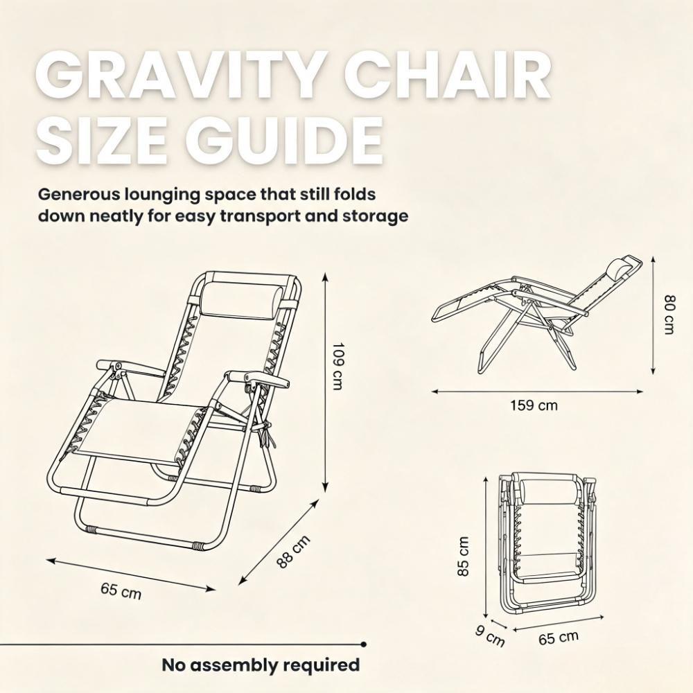 Garden Zero Gravity Chairs Set of 2, Heavy Duty Textoline Outdoor Sunloungers, Reclining & Foldable Patio Chairs with Headrest Pillow & Cup Drinks Holder