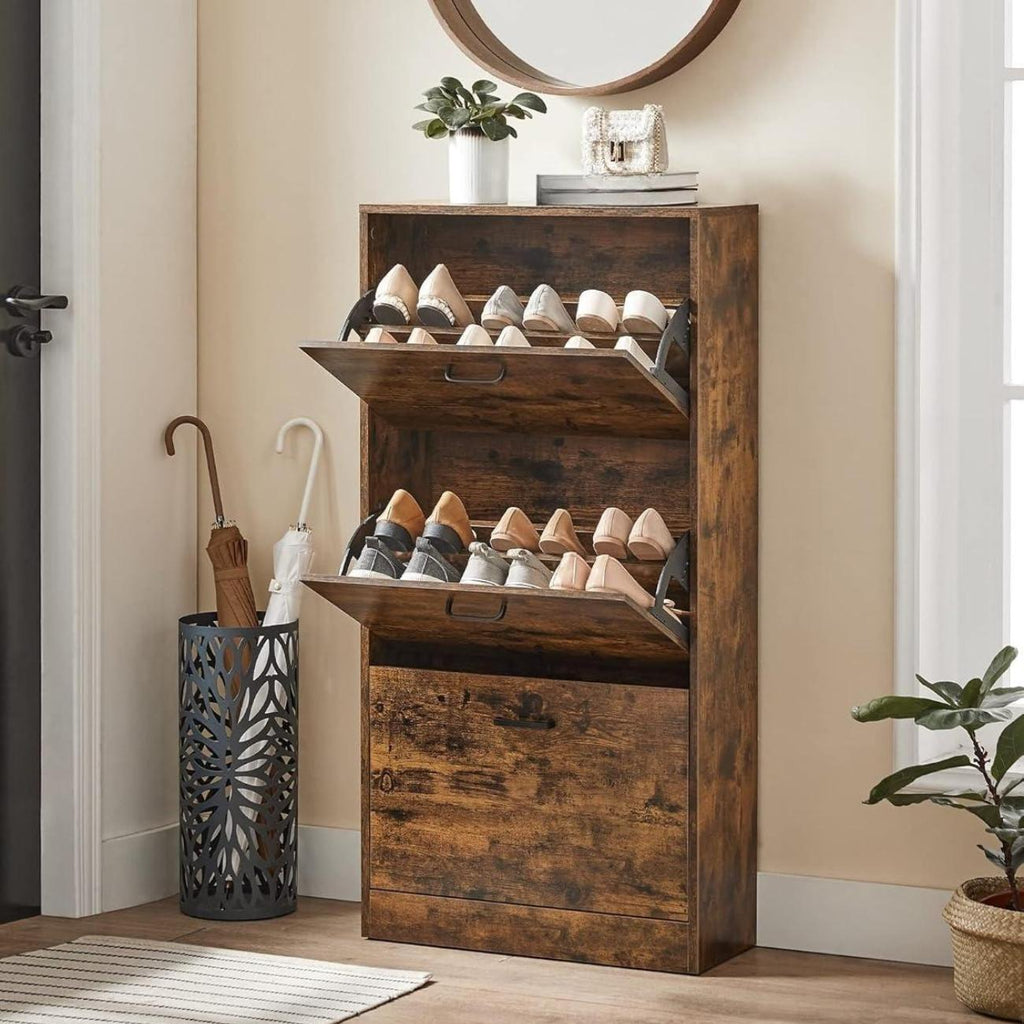 Shoe Cabinet With 2 Flip Doors, Adjustable And Removable Divider, 12 Pairs Of Women's Shoes Or 8 Men's Shoes, Narrow Entrance, 60 X 24 X 83.5 (L X W X H), Rustic Brown LBC02BX