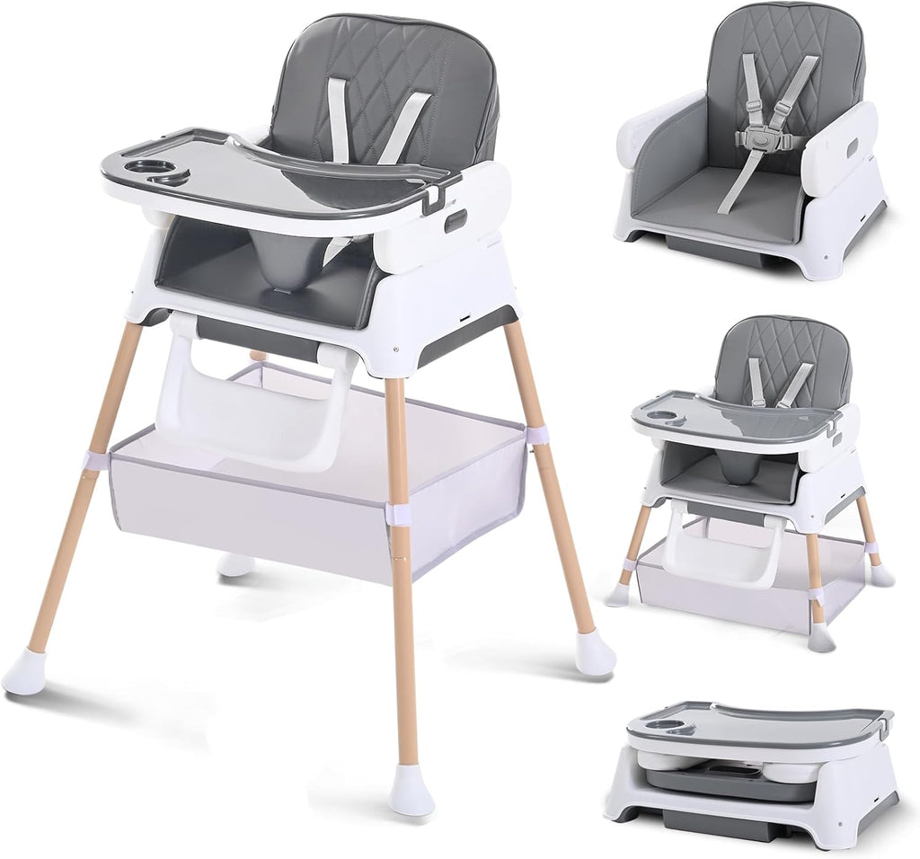 Adjustable Folding Baby Dining Chair - 3-in-1 Convertible High Chair & Booster Seat, Portable Compact Feeding Chair for Travel, 6 Months to 3 Years (Pink) [Plus A Free Gift]