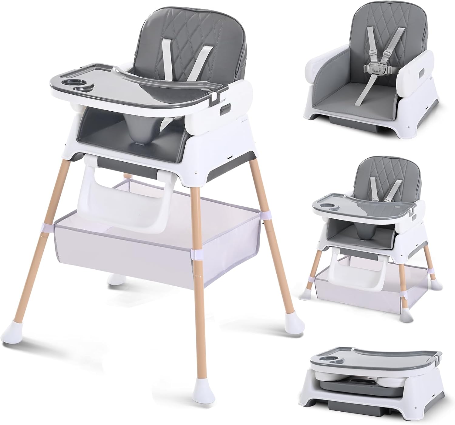 Adjustable Folding Baby Dining Chair - 3-in-1 Convertible High Chair & Booster Seat, Portable Compact Feeding Chair for Travel, 6 Months to 3 Years (Pink) [Plus A Free Gift]