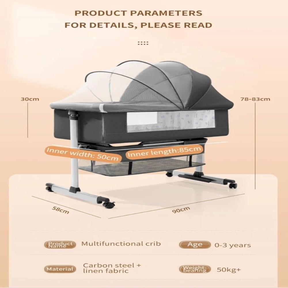 【NS】3 in 1 Baby Crib, Baby Cradle, Bassinet, Infant Cot, Bedside Sleeper, Travel Cot, with Mattress and Changing Table, Folding, Adjustable, Rocking, Portable Crib, Mosquito Net and Wheels