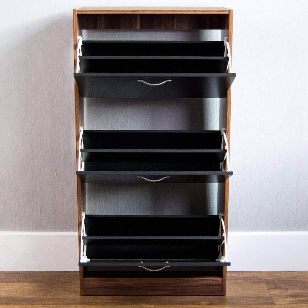 3-Drawer Shoe Cabinet (Various Colours) - Pull-Down Wooden Storage Organiser, H118xW60xD24cm, Wood Furniture Unit for Shoe Organization