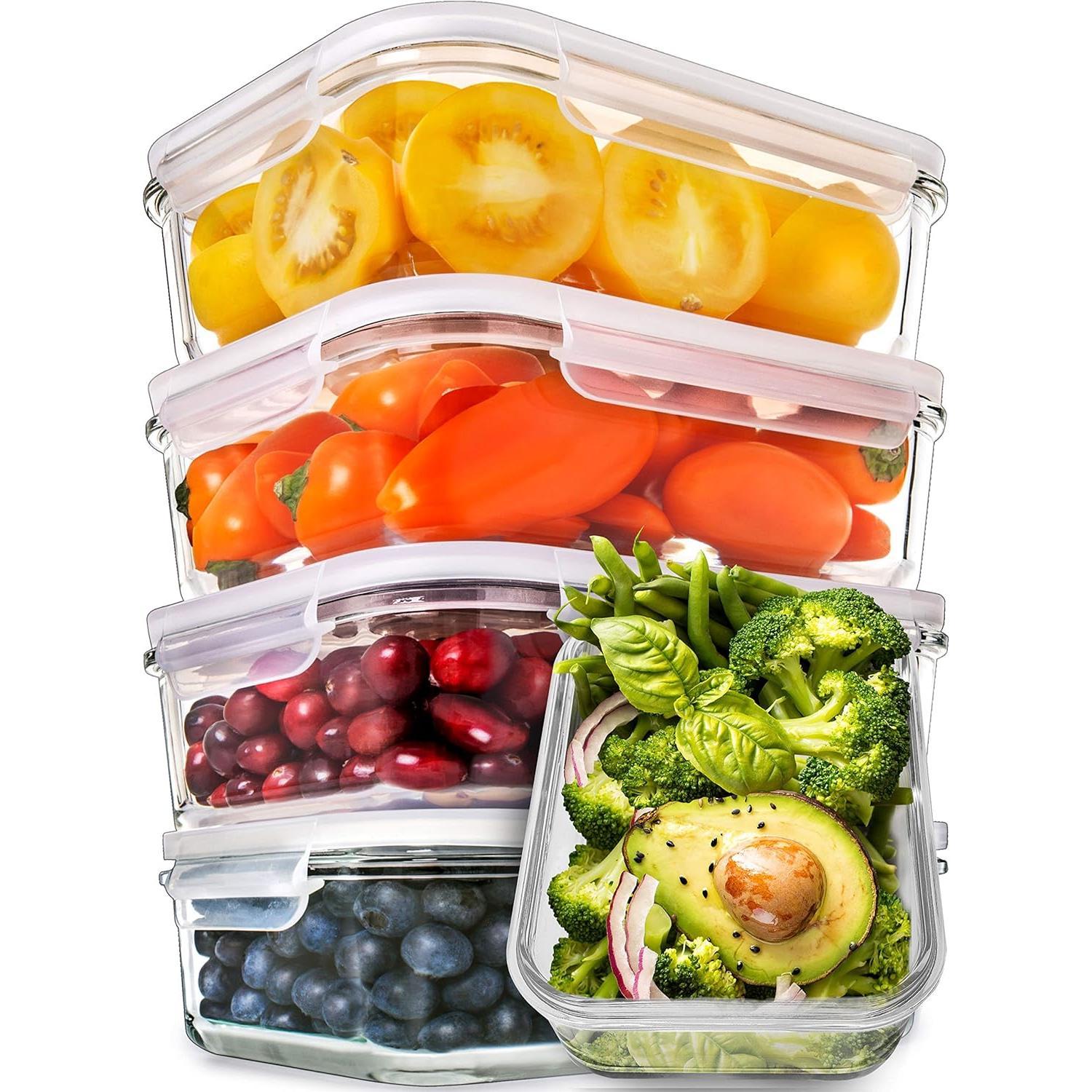 5-Pack Food Prep & Storage Glass Containers with Lids Airtight Meal Prep Reusable 880ml Microwave Oven Dishwasher Safe Freezer Safe