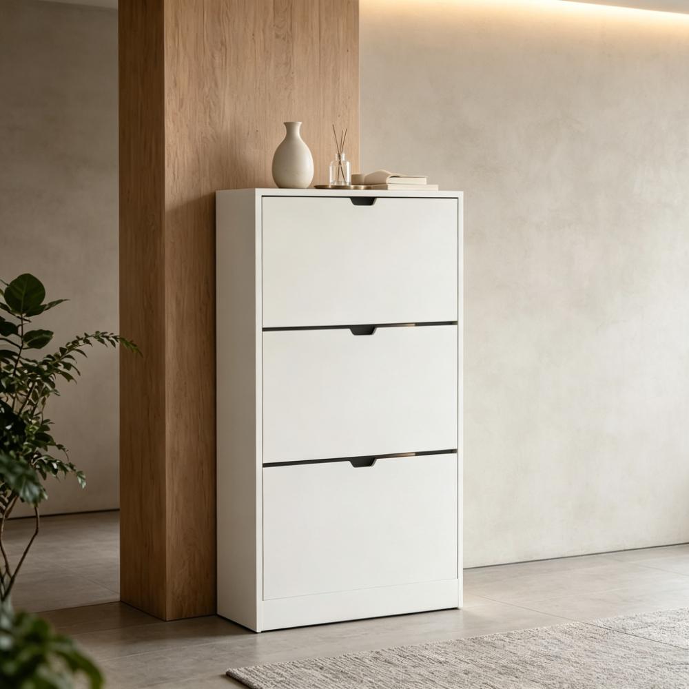 Slim Wooden Shoe Cabinet with 3 Flip Drawers, Dustproof Entryway Storage Unit, Space-Saving Hallway Organiser, Sustainable Furniture [Plus A Free Gift]