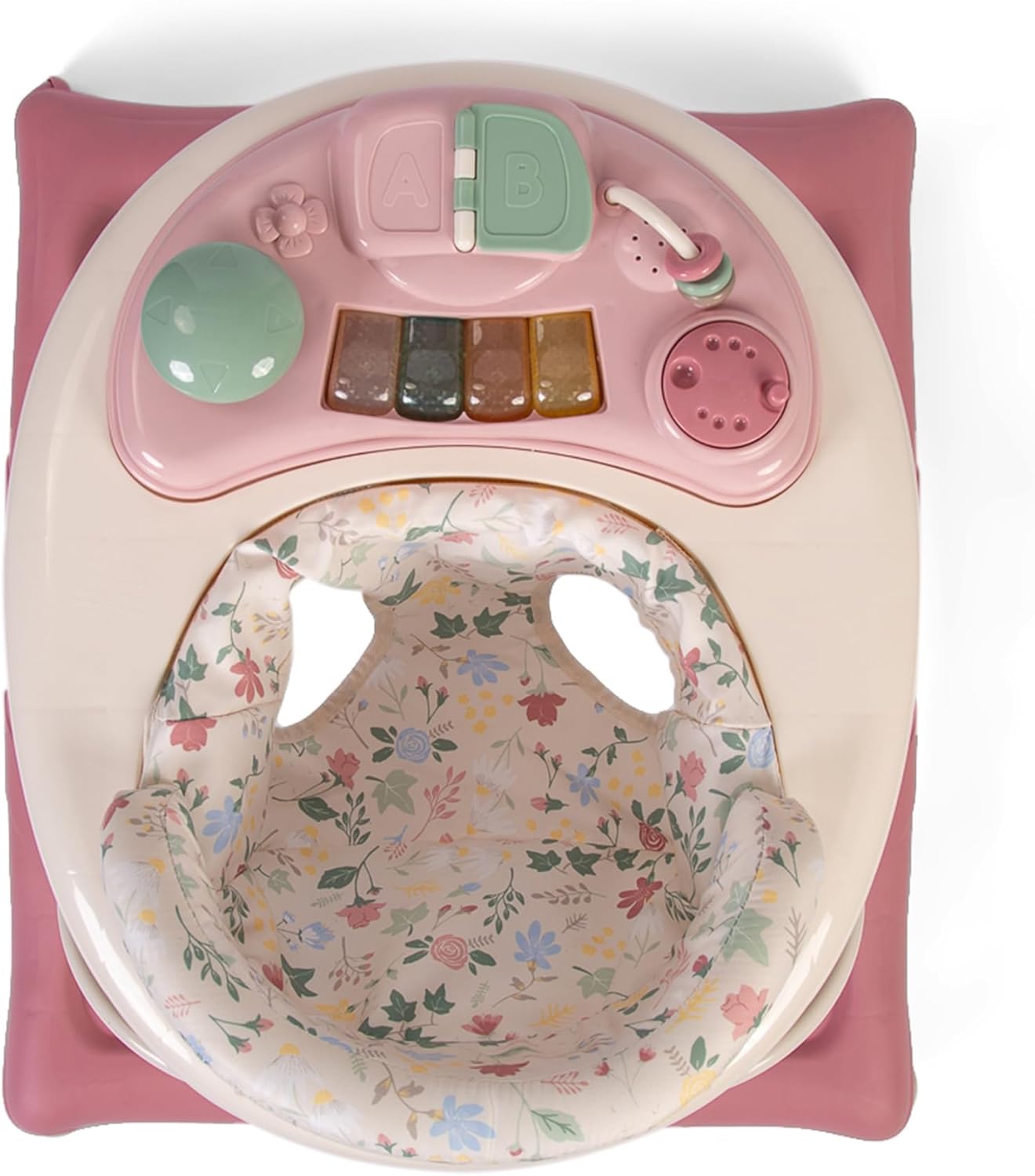 【NS】Baby Go Round Jive Electronic Baby Walker – Rose & Ivy Design: Interactive Musical Play Tray with Lights & Sounds, Adjustable Height, Safe for First Steps