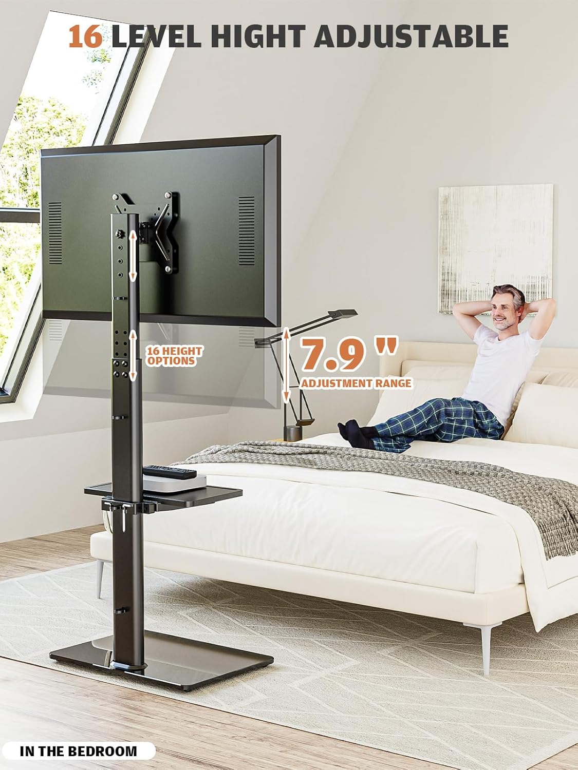 TV Stand with Swivel Mount – Universal Floor Stand for 19 to 43 inch LED LCD TVs, Adjustable Height, Sturdy and Easy to Install, Ideal for Living Room and Bedroom, Black