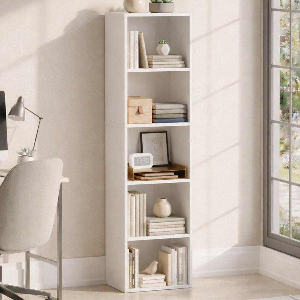 5-Tier Cube Bookcase, Solid Oak Wood Shelving Unit, Modern Display Storage Rack for Living Room Home Office [Plus A Free Gift]