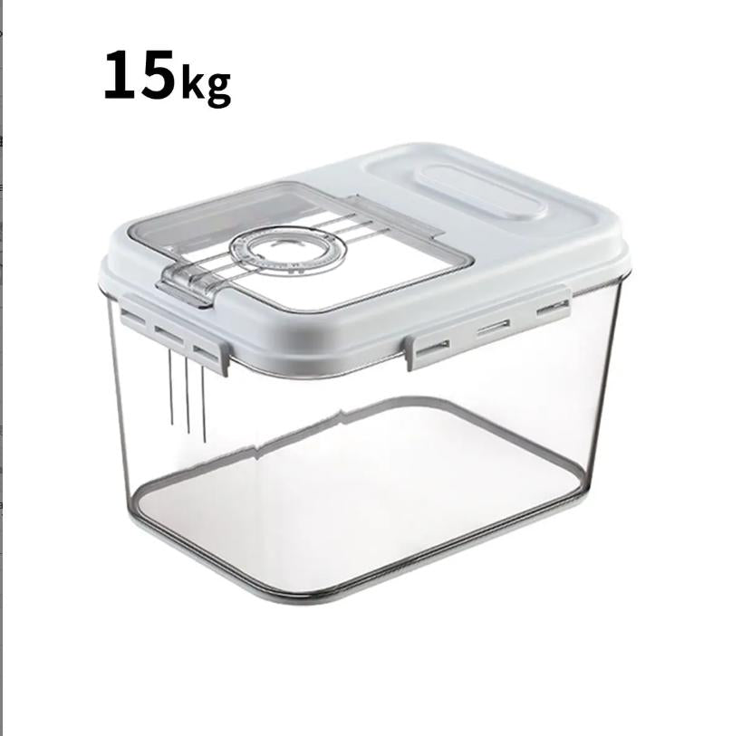7.5KG/15KG Airtight Rice Storage Container, BPA-Free Transparent Grain Bucket with Airtight Lid & Measuring Scoop, Large Sealed Dry Food Dispenser Bin for Flour Rice Nuts, Kitchen Clear Plastic Grain Storage Organizer