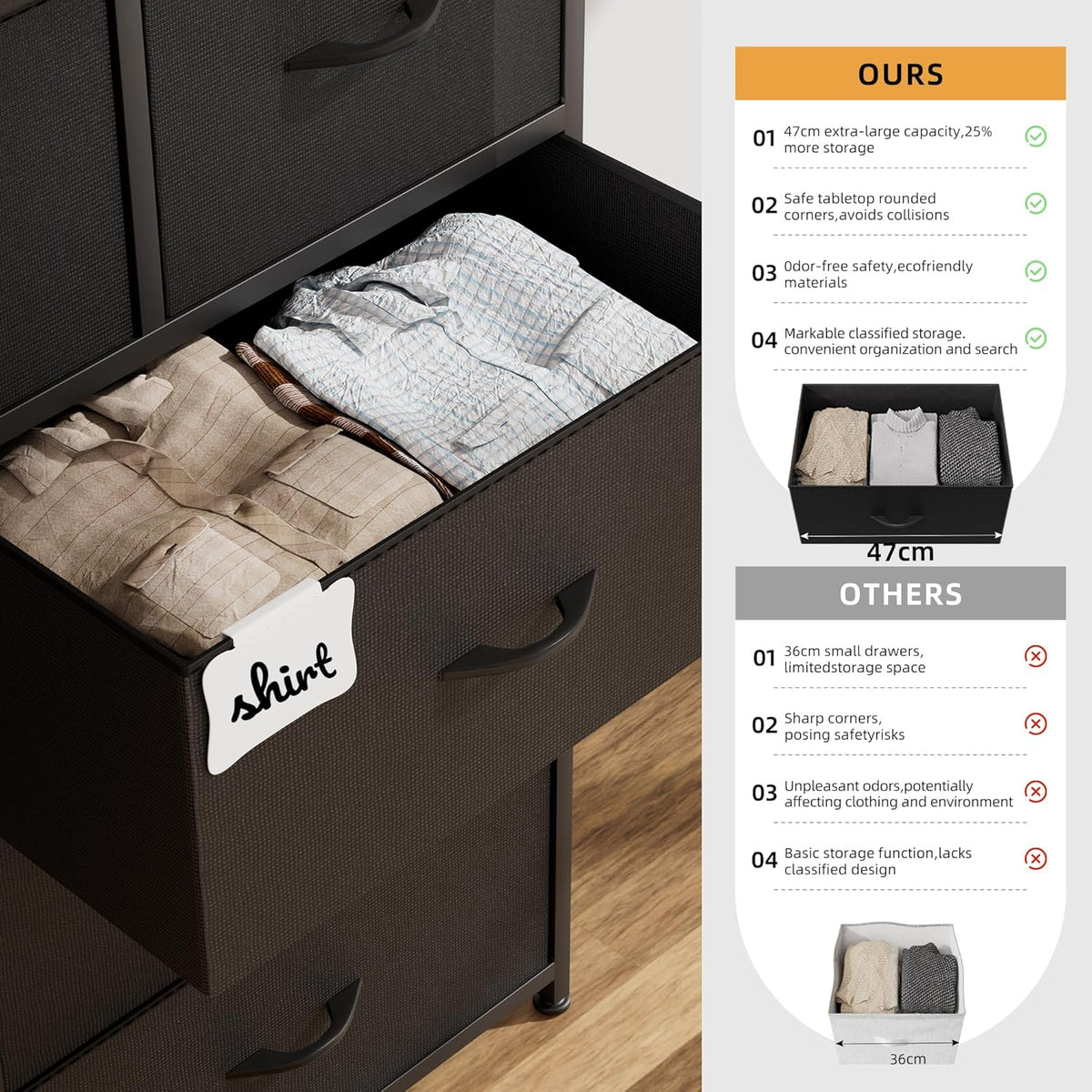 9 Drawers Metal Frame Dresser - Canvas Fabric Chest of Drawers with Label Cards, Side Pocket & Hook for Bedroom, Living Room, Hallway Storage Organizer [Plus A Free Gift]
