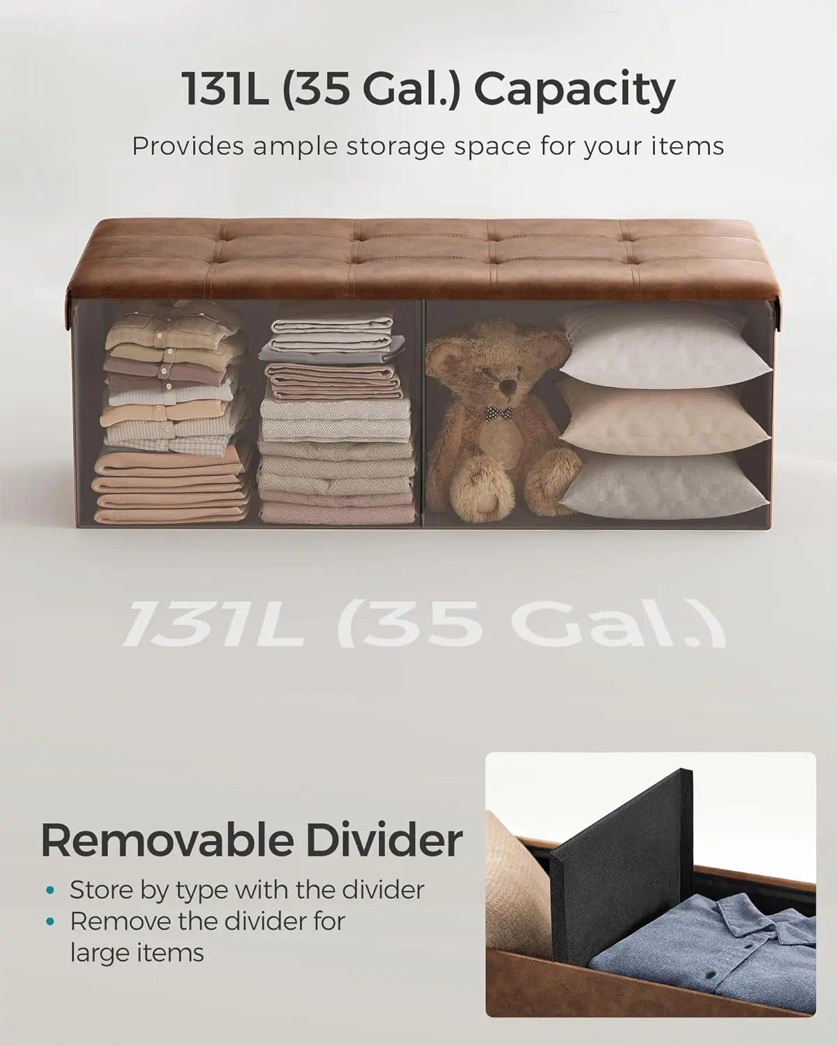 Foldable Storage Ottoman Bench 38x110x38 cm – Multi-Purpose Cube Foot Rest with Hidden Storage, Holds 300 kg, Space-Saving for Living Room, Bedroom & Entryway [Plus A Free Gift]