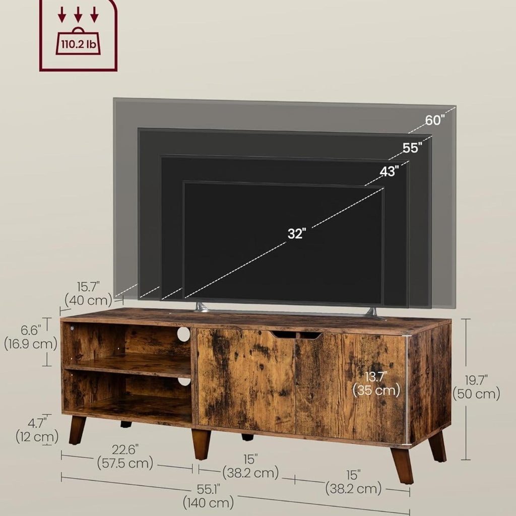 Sleek Modern Media Console TV Stand, Particleboard Entertainment Center with 2 Closed Doors & Adjustable Shelves, Storage TV Unit Fits TVs up to 60 Inch for Living Room Bedroom Dining Room