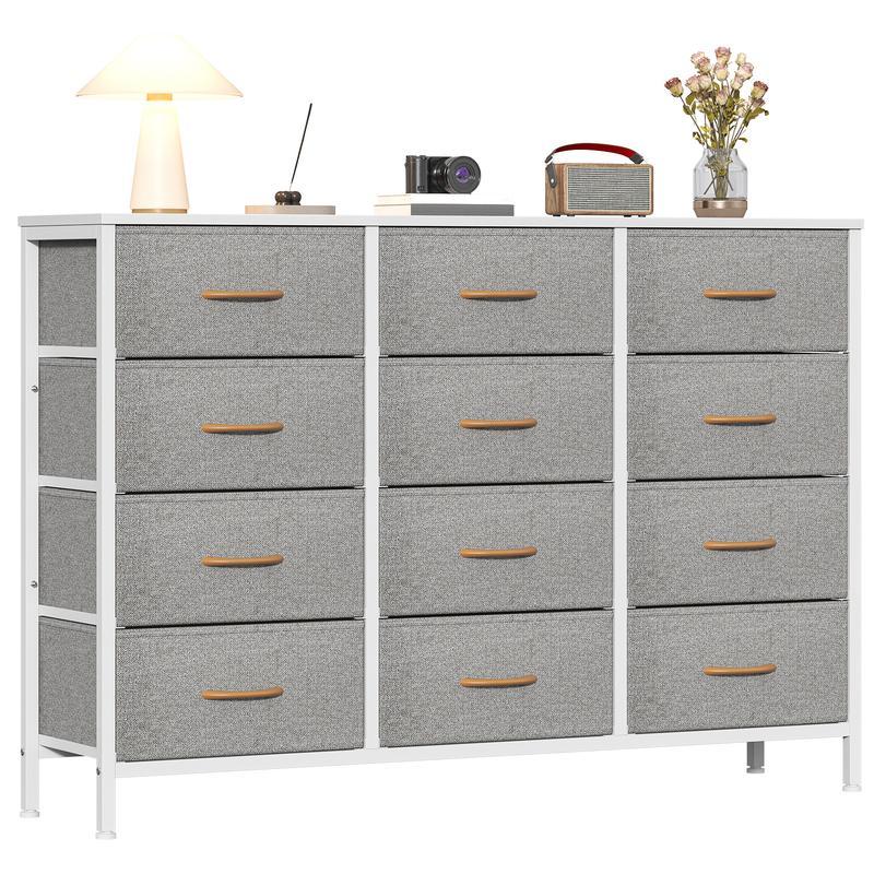 【NS】 12 Drawers Chest of Drawers for Bedroom, Fabric Storage Drawer, Tall White Hallway Storage Unit