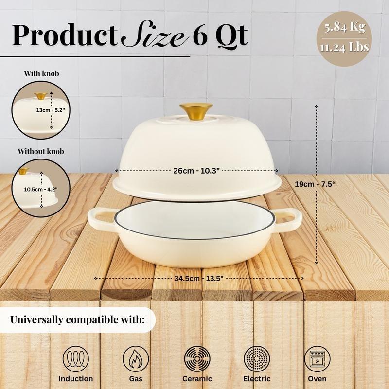 Enameled Cast Iron Bread Pot with Lid, Premium Dutch Oven for Home Baking, Even Heat Retention & Steam Circulation, Rust-Proof Scratch-Resistant, Ideal for Bread Roasting Stewing, Oven Safe Cookware