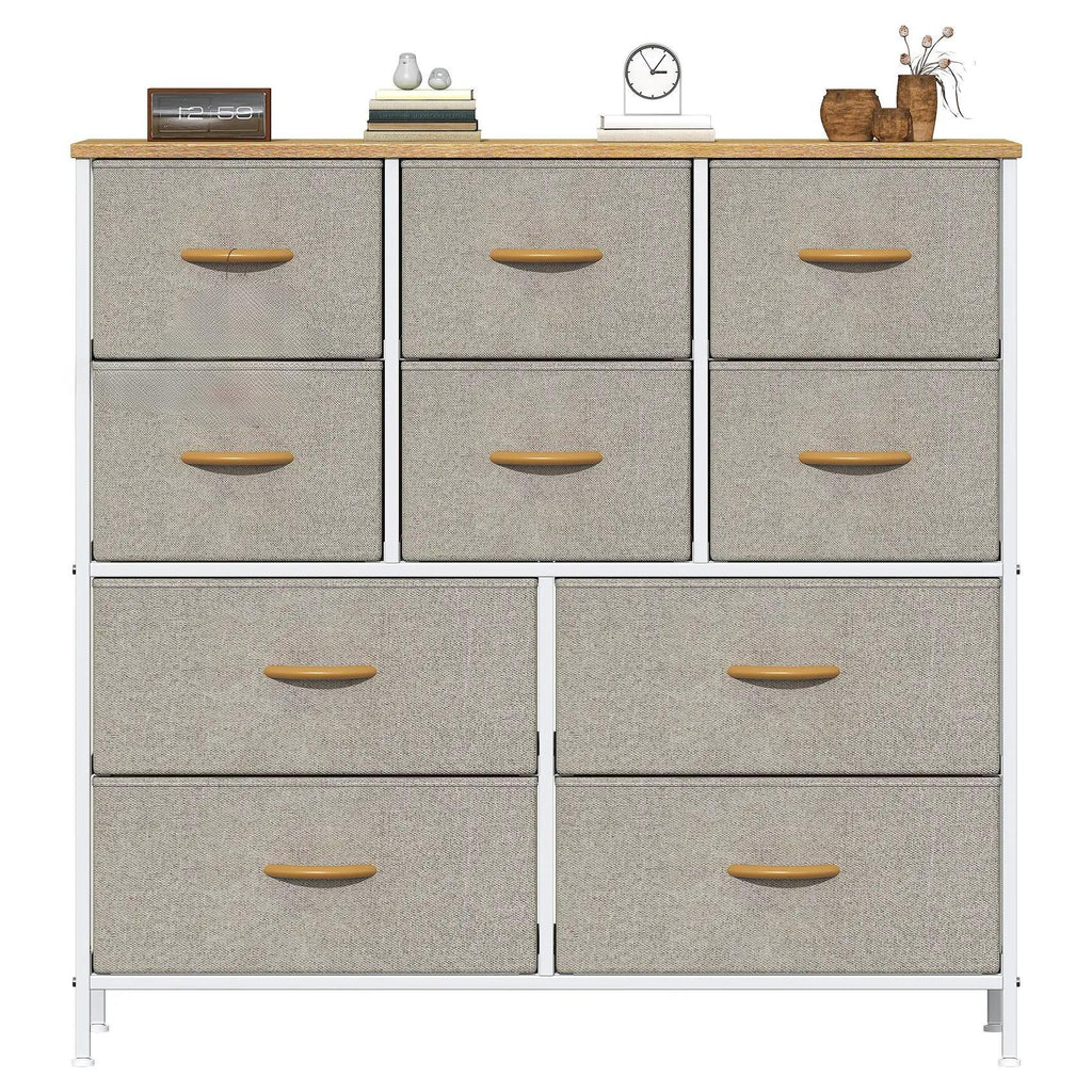`10‑Drawer Fabric Storage Tower Dresser, Anti‑Tip Safe Chest of Drawers with MDF Wooden Top & Robust Metal Frame, Versatile Organizer Unit for Bedroom, Living Room & Home Office`