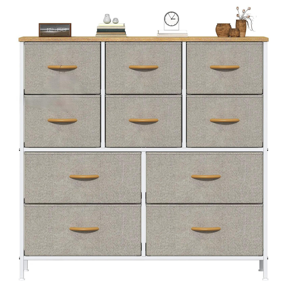 `10‑Drawer Fabric Storage Tower Dresser, Anti‑Tip Safe Chest of Drawers with MDF Wooden Top & Robust Metal Frame, Versatile Organizer Unit for Bedroom, Living Room & Home Office`