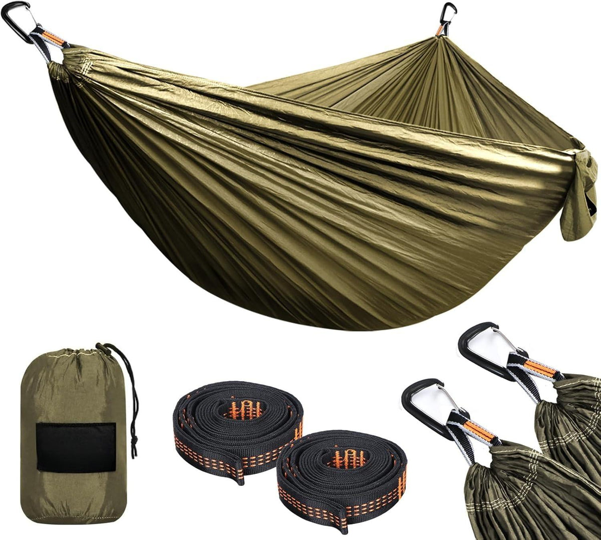 Ultra-Light Travel Camping Hammock | 300kg Load Capacity,(300 x 200 cm) Breathable,Quick-drying Parachute Nylon | 2 x Premium Carabiners,2 x Nylon Slings Included | For Outdoor Indoor Garden