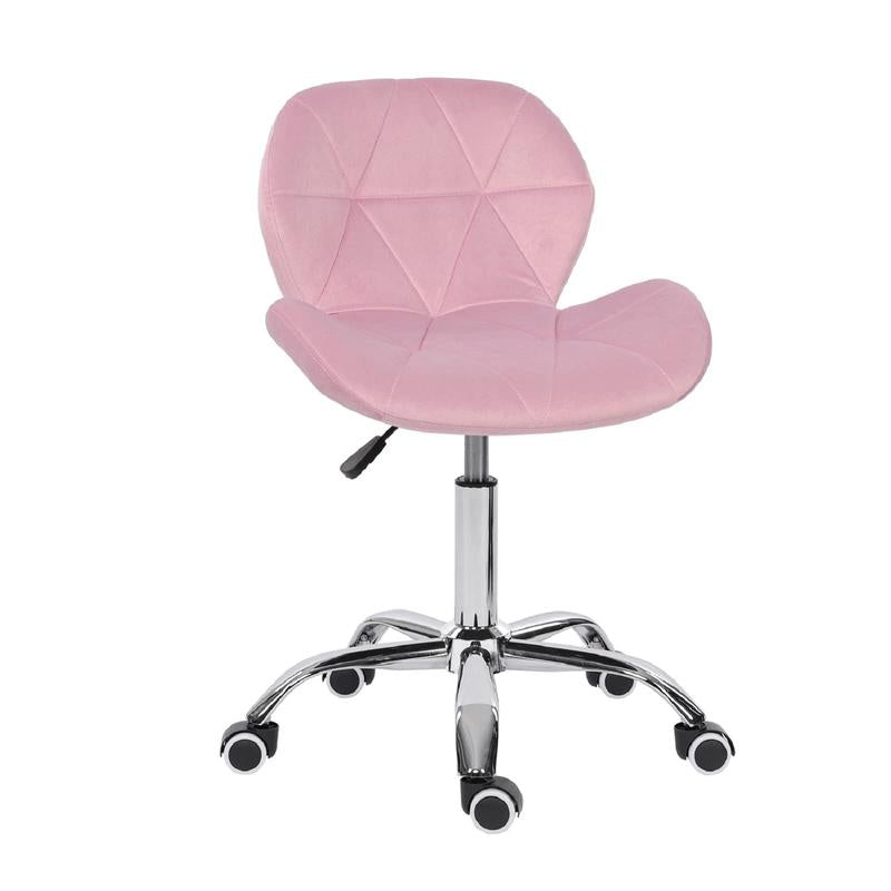 Swivel Makeup Vanity Chair & Office Stool - Adjustable Pink Dressing Chair with Wheels, Diamond Tufted Upholstery in PU/Fabric/Velvet Options, Armless Height-Adjustable Seat for Desk, Bedroom, or Dorm