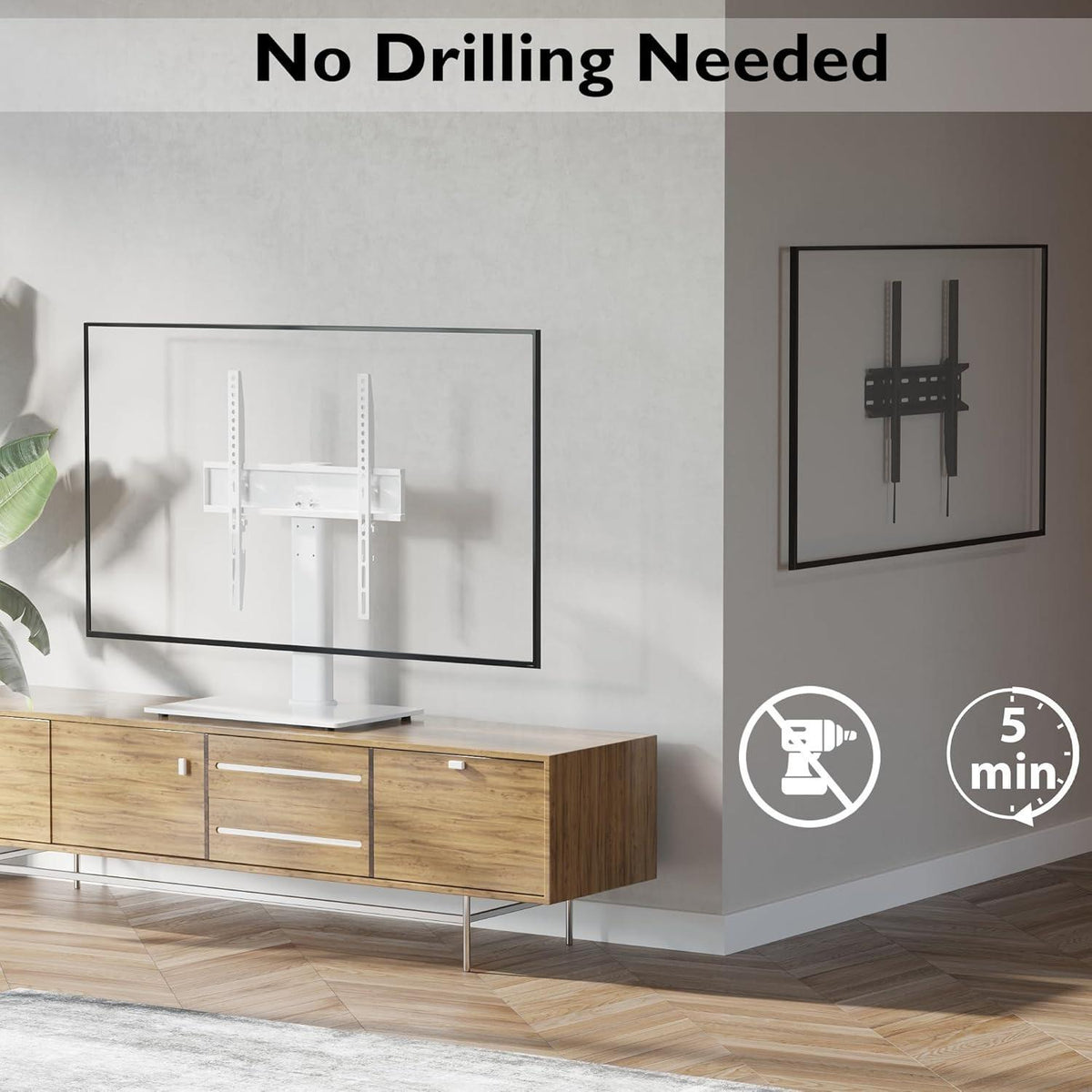 Universal TV Stand for 24–60 Inch LCD LED OLED Plasma TVs, Height Adjustable Table Top Pedestal with Bracket, 8mm Tempered Glass Base, 45kg Load, Max VESA 400x400mm, Cable Management