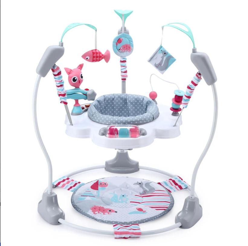 360° Rotating Stationary Baby Jumperoo Activity Center, Adjustable Height Baby Bouncer Swing Rocker with Musical Interactive Toys, Portable Play Chair Infant Play Essentials