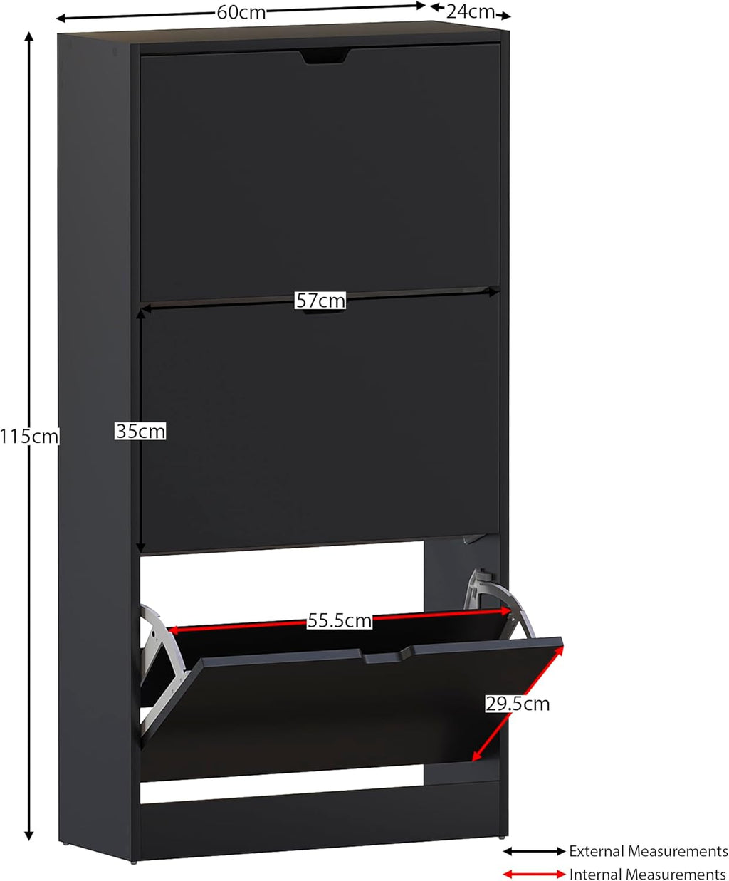 Space Saving 3-Drawer Flip Down Shoe Cabinet for Hallway & Living Room - FSC Certified Eco-Friendly Storage