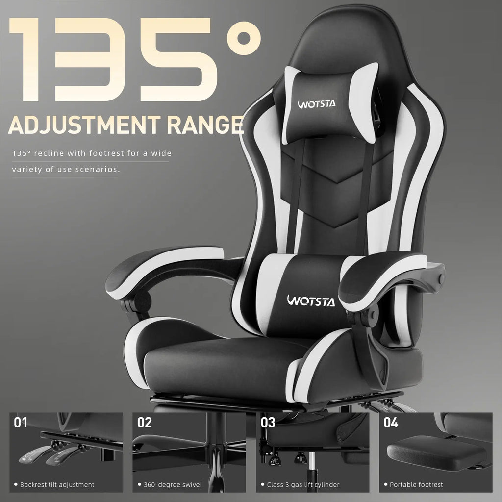 NIONIK Gaming Chair for Adults - Comfortable Padded Racing Chair with Linkage Armrests, High Back Reclining Computer Chair, Premium Leather Cushion, Wide Wing Backrest, Adjustable Height, 360° Swivel Gamer Chair
