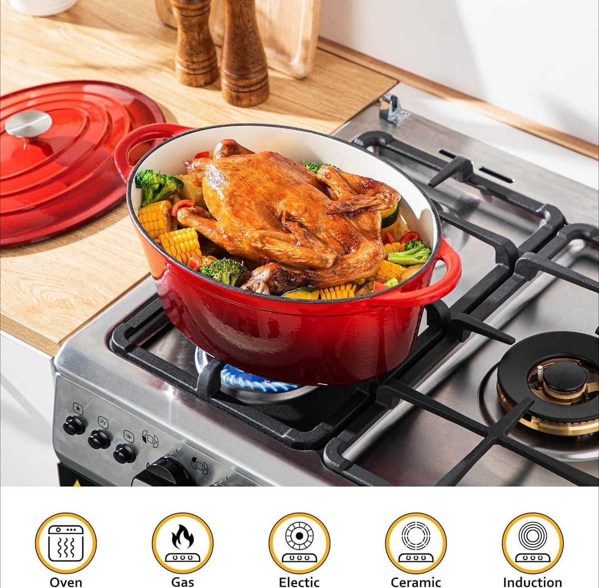 34cm/7.5L Non-Stick Cast Iron Dutch Oven, Heavy-Duty Braiser Casserole Dish, Oven Safe Cookware with Even Heat Distribution, Easy Cleanup for Home Baking and Daily Cooking