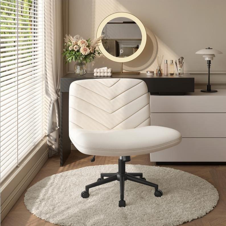Armless Wide‑Seat Swivel Desk Chair, Adjustable Height X‑Base Mid‑Back Task Chair, Comfy Vanity Chair for Home Office, Study & Makeup