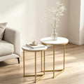 Round Nesting Coffee Table Set of 2, Modern Space-Saving Side Tables with Sturdy Metal Frame for Living Room, Bedroom, Small Apartment [Plus A Free Gift]